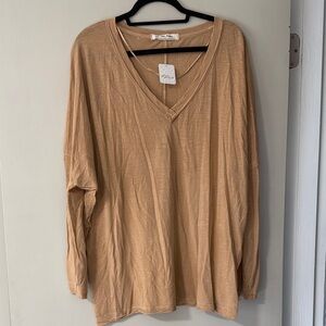 Free People V-Neck Tan Long Sleeve Top